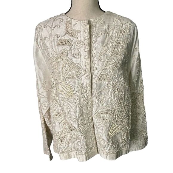 Sandy Starkman Skirt Set Womens 1X White 100% Silk Beaded 3 Piece Vintage - Picture 4 of 16